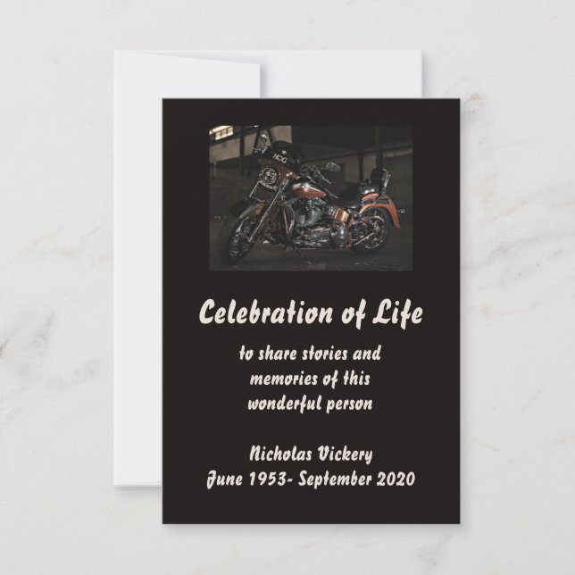 Memorial Service Invite Person Motorcycle Biker (Front)