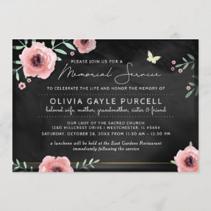 Memorial Service Invite Pink & Black Floral