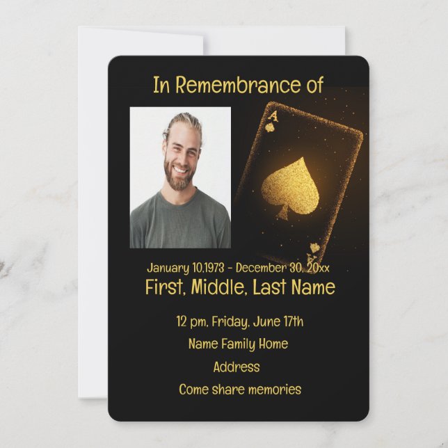 Memorial Service Invite Poker Card Game  (Front)