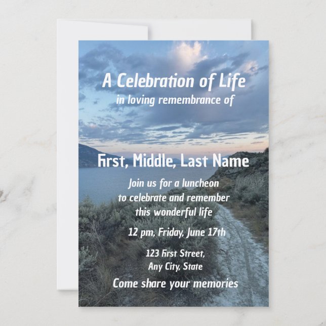 Memorial Service Invite Sea Ocean Lake Waves (Back)