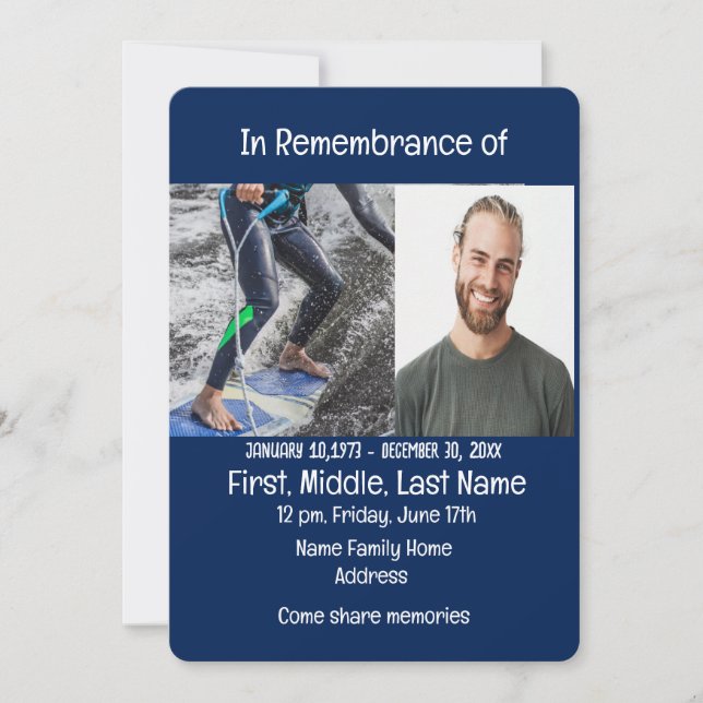 Memorial Service Invite Wakeboard Water Sports (Front)
