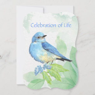 Memorial Service Invite Watercolor Bluebird Bird