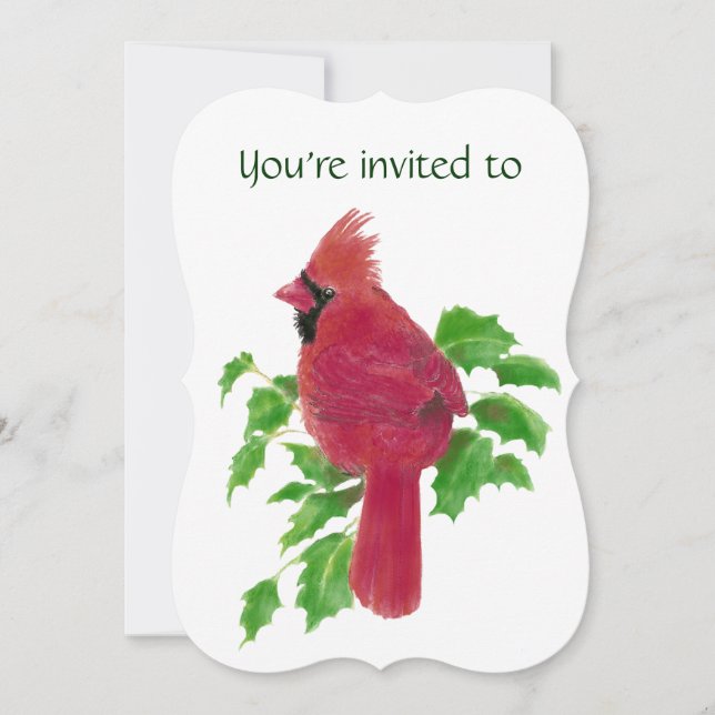 Memorial Service Invite Watercolor Cardinal Bird (Front)