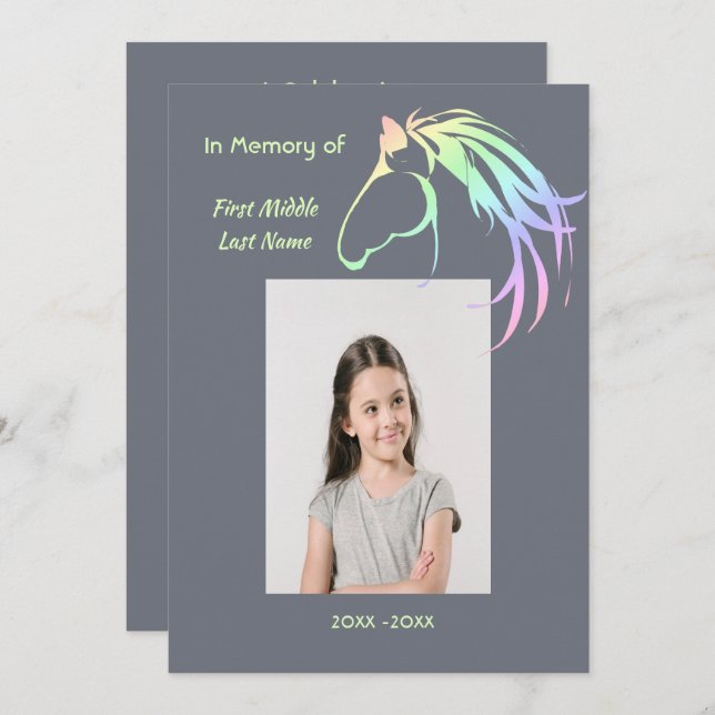 Memorial Service Invite Watercolor Pastel Horse (Front/Back)