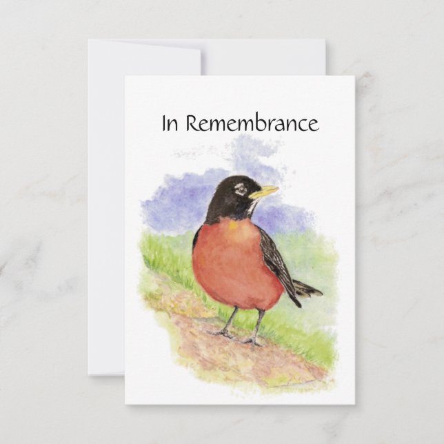 Memorial Service Invite Watercolor Robin Bird (Front)