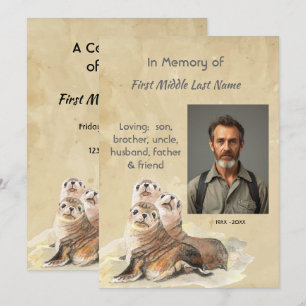 Memorial Service Invite Watercolor Seals Animals