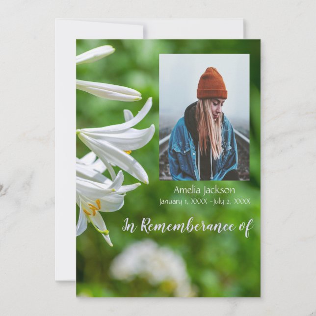 Memorial Service Invite White Lily Flowers (Front)