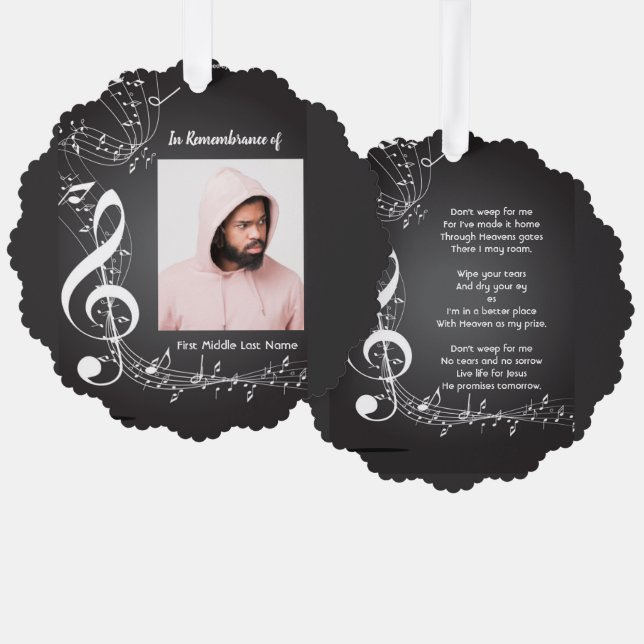 Memorial Service Keepsake Music Notes background O Tree Decoration Card (Front/Back)