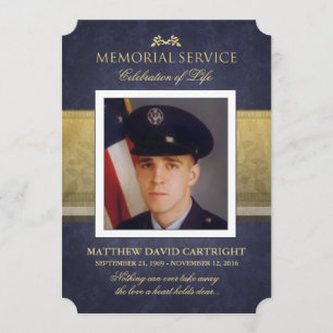 Memorial Service Navy Blue & Gold Elegance Invite