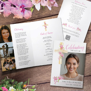 Memorial service orchid cross watercolor photo program