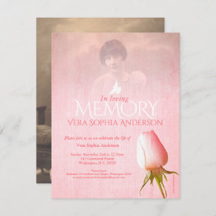 Memorial service photo pink rose funeral invites