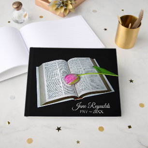 Memorial Service Pink Tulip on Holy Bible Guest Book