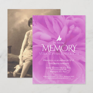 Memorial service purple rose funeral invitations