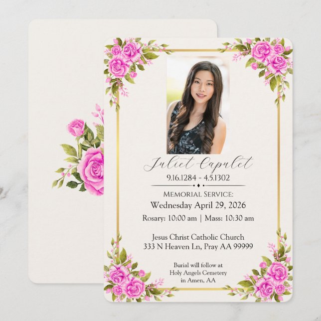 Memorial Service Roses Invitation (Front/Back)