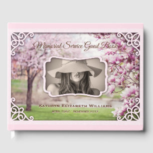 Memorial Service Spring Magnolia Elegant Photo Guest Book