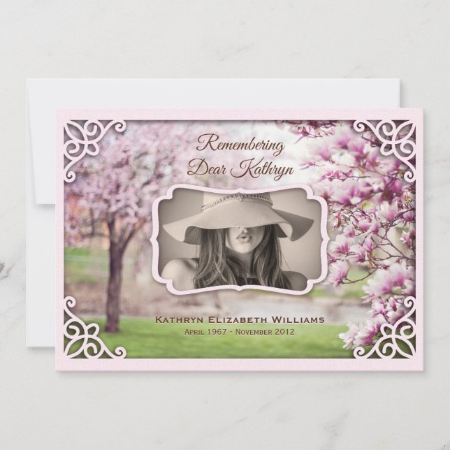 Memorial Service Spring Magnolia Elegant Photo Invitation (Front)