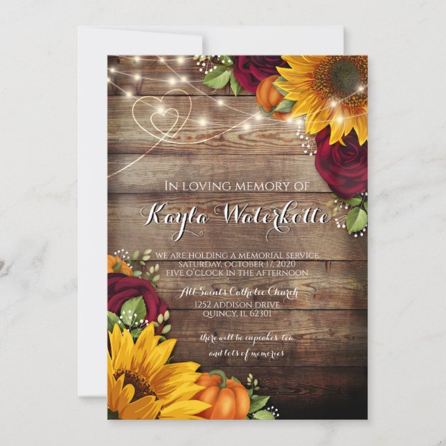 Memorial Service Sunflower & Roses death Invitation (Front)
