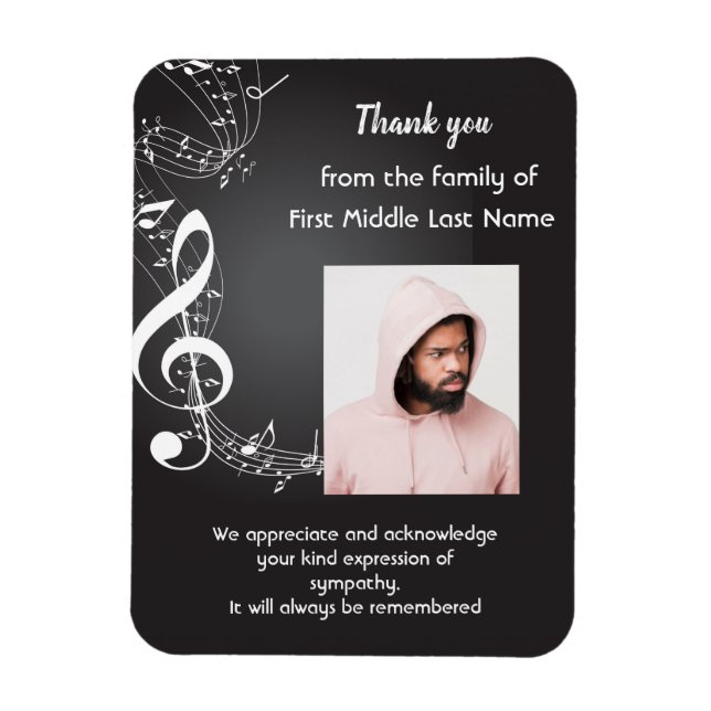 Memorial Service Thank you Music Notes background Magnet (Vertical)
