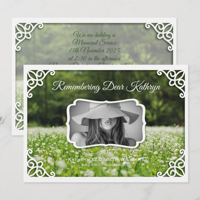 Memorial Service Wildflowers Meadow Elegant Photo Invitation (Front/Back)
