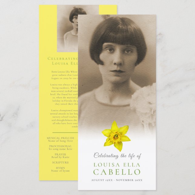 Memorial service yellow daffodils bright funeral program (Front/Back)