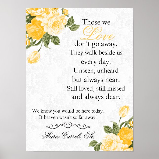 Memorial Sign- Golden Yellow Flowers Poster (Front)