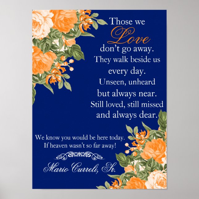 Memorial Sign - Orange Flowers on Navy Blue (Front)