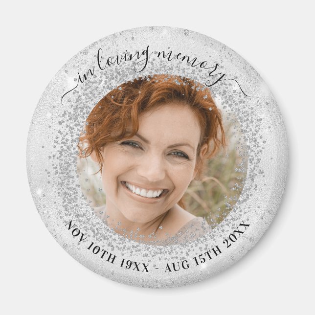 Memorial silver sparkles photo elegant magnet (Front)