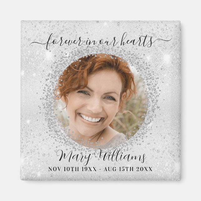 Memorial silver sparkles photo forever love magnet (Front)
