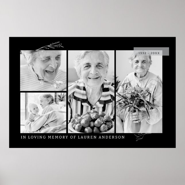 Memorial Simple Modern 4 Photo Grid Poster (Front)