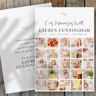 Memorial Simple Modern Minimalist 25 Photo Thank You Card