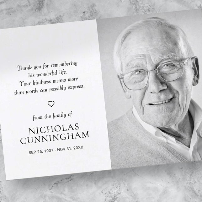 Memorial Simple Modern Photo Thank You Card (Creator Uploaded)