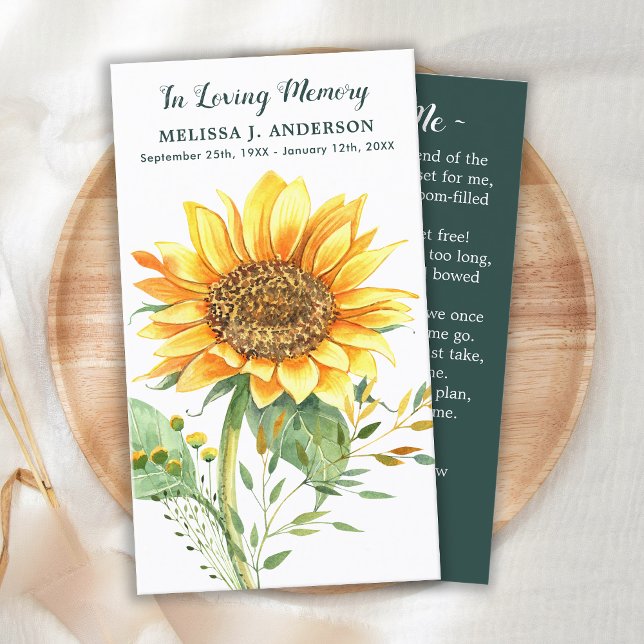 Memorial Sunflower Floral Funeral Prayer Card  (Creator Uploaded)
