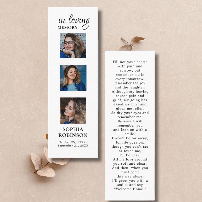 Memorial Sympathy 3 Photo Funeral Prayer Bookmark Mini Business Card (Creator Uploaded)