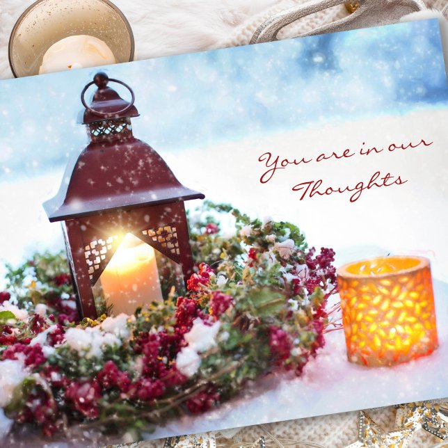 Memorial Sympathy Candle & Wreath Remembrance Holiday Card (You Are In Our Thoughts Sympathy Remembrance Card)