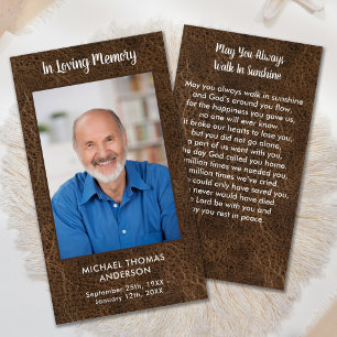 Memorial Sympathy Faux Leather Funeral Prayer Card