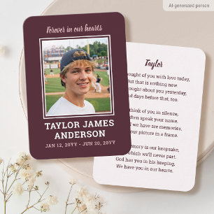 Memorial Sympathy Funeral Card Photo Burgundy