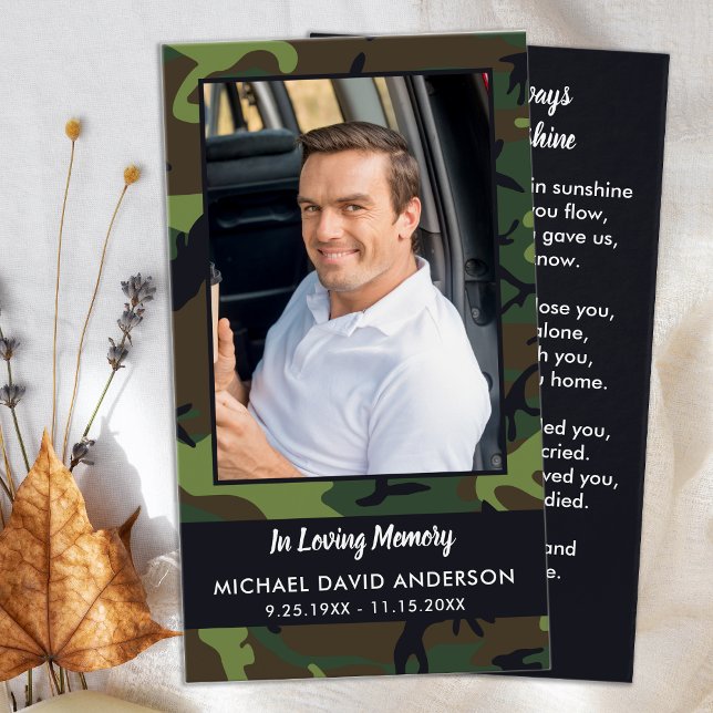 Memorial Sympathy Photo Camo Funeral Prayer Card (Creator Uploaded)