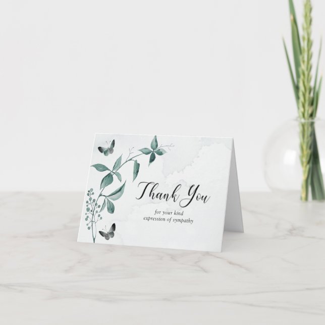 Memorial Thank You Butterfly Botanical Green Card (Front)