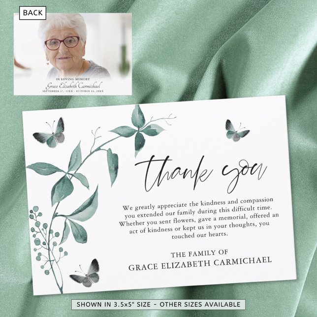 Memorial Thank You Butterfly Script Photo Card (Creator Uploaded)