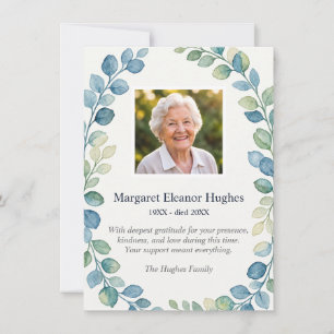Memorial Thank You Card Photo Green Leaf Wreath