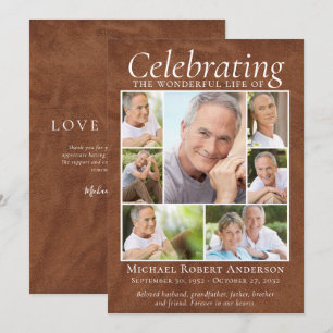 Memorial Tribute Photo Collage Leather Thank You Card