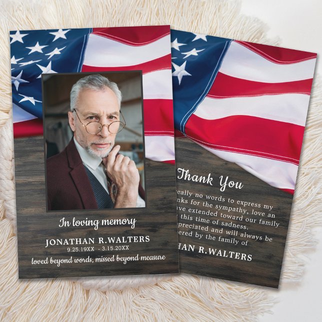 Memorial Veteran Patriotic Flag Funeral Thank You Card (Creator Uploaded)
