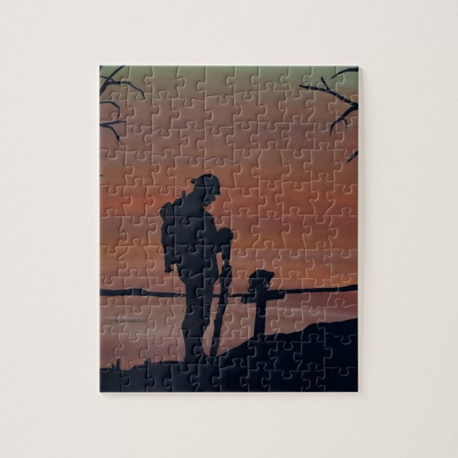 Memorial, Veternas Day, silhouette solider at grav Jigsaw Puzzle (Vertical)