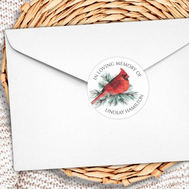 Memorial Watercolor Cardinal Pine Classic Round Sticker (Creator Uploaded)