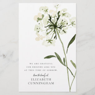 Memorial Watercolor Flower Botanicals Elegant Chic Stationery