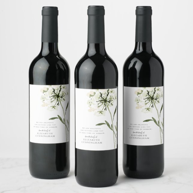 Memorial Watercolor Flower Botanicals Elegant Chic Wine Label (Bottles)