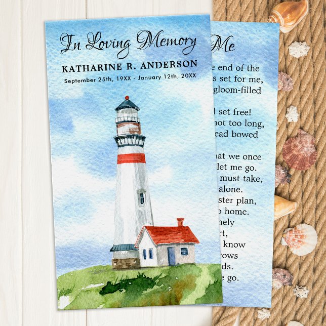 Memorial Watercolor Lighthouse Funeral Prayer Card (Creator Uploaded)