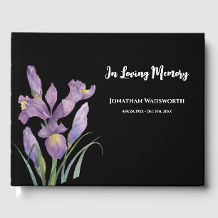 Memorial Watercolor Purple Irises Botanical Art Guest Book
