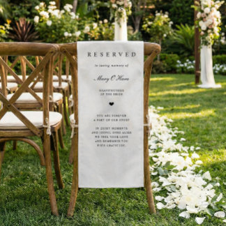 Memorial Wedding Chair Fabric Sign Reserved Banner Short Table Runner