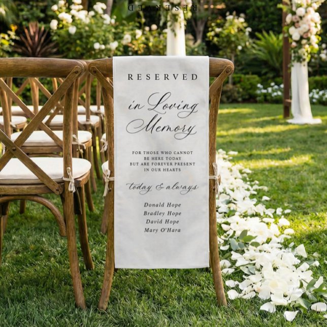 Memorial Wedding Fabric Chair Sign Reserved Cloth (Memorial wedding chair sign honoring multiple loved ones in loving memory)